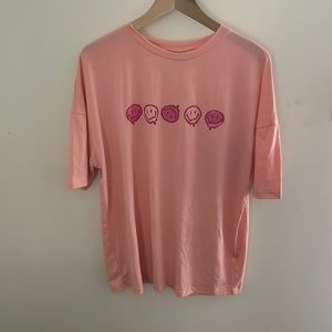 Pink Slogan and expression print drop shoulder tee
